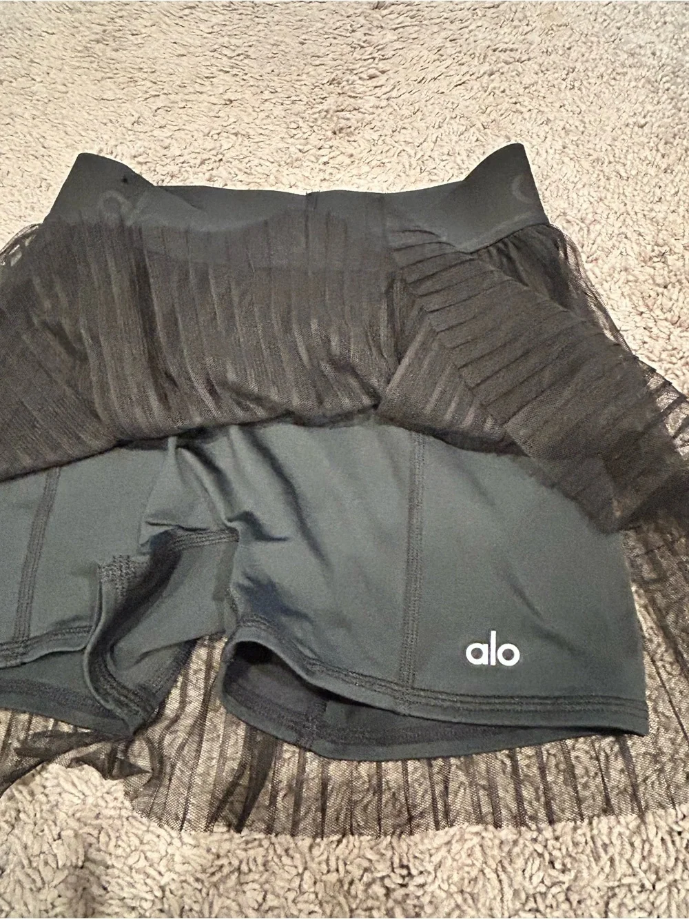 ALO Yoga Black Pleated Mesh Mini Skirt XS